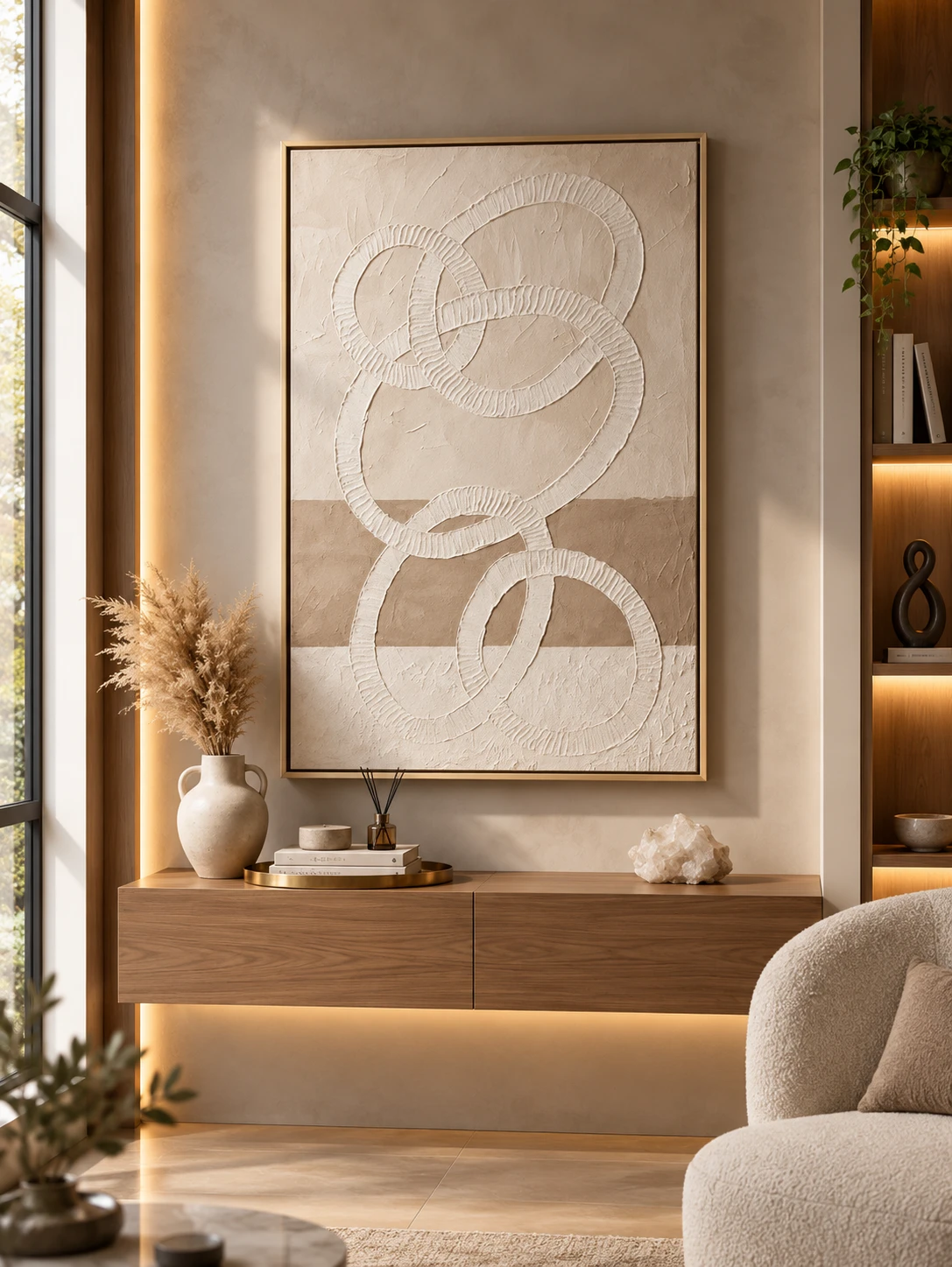 Framed White Abstract Art Print 80-120cm view 2